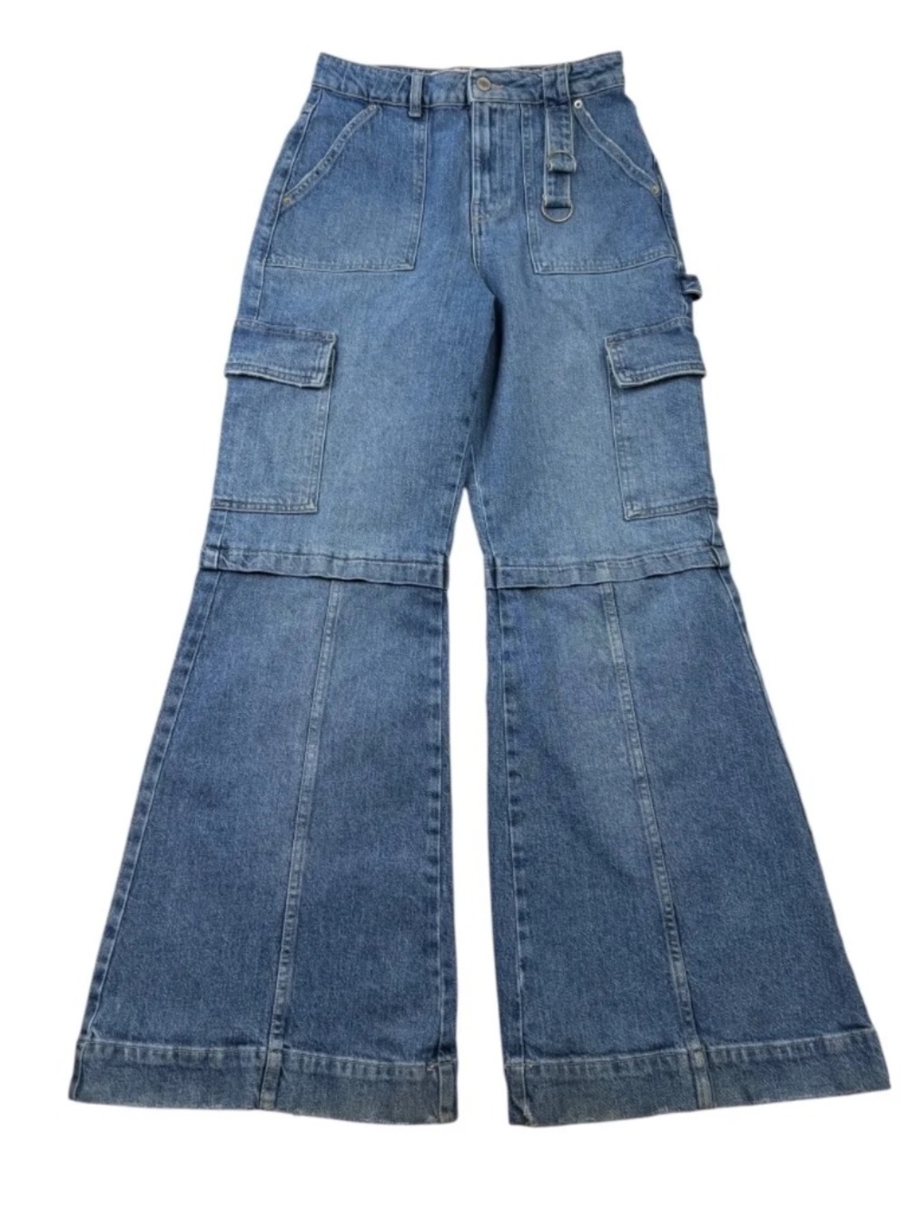 Social Tourist Ultra High Rise Cargo Flare Wide Leg Jeans Blue Size 28